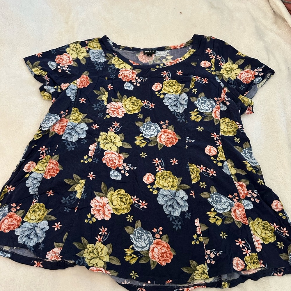 Torrid navy blue floral shirt